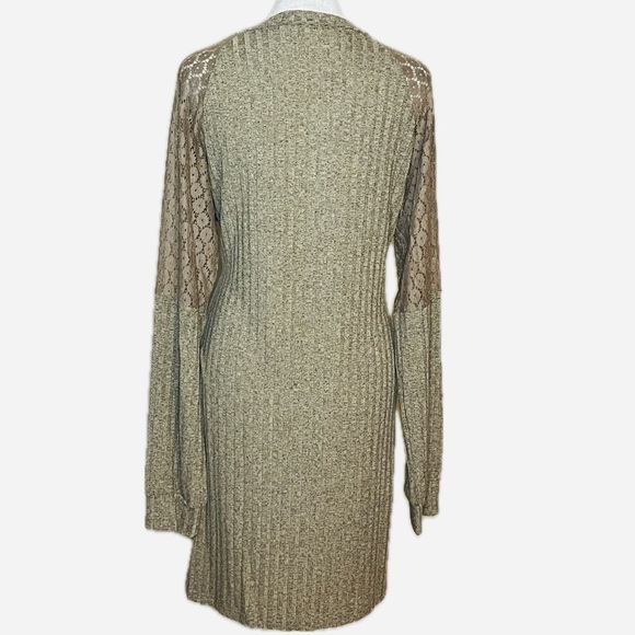 NWT Cupshe Tan ribbed lightweight Knit Sweater Dress with Lace Sleeves | XL - Picture 3 of 6